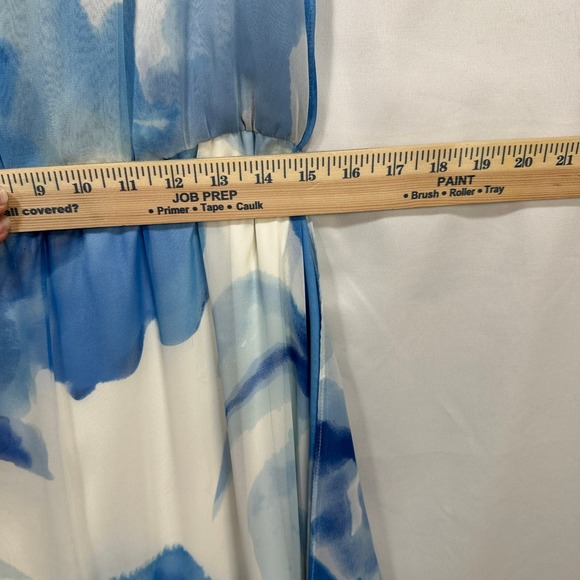 Calvin Klein Blue Watercolor Floral Chiffon Handkerchief Hem Maxi Dress Women 12 - Picture 7 of 9